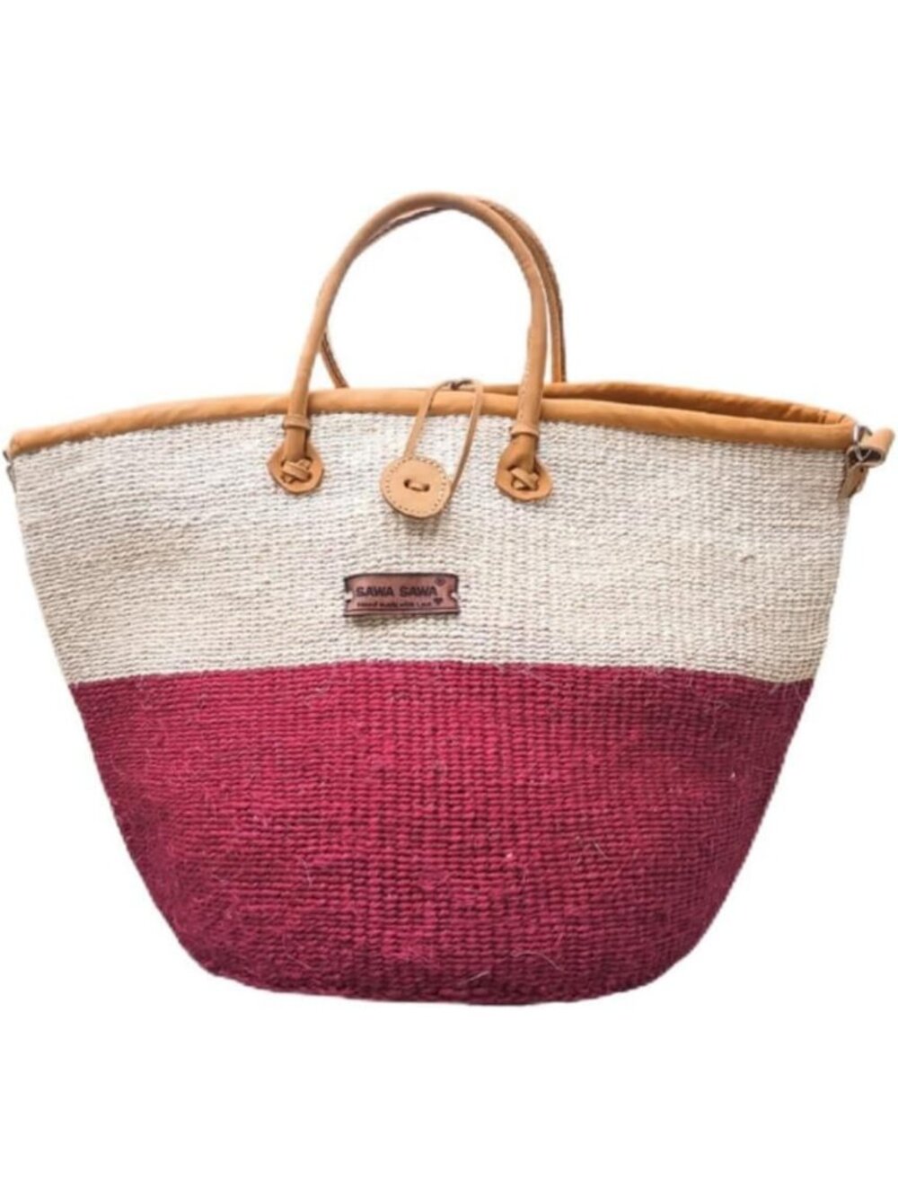 Handwoven Sisal Tote Bag with Leather Straps - Large Summer Beach Market Purse